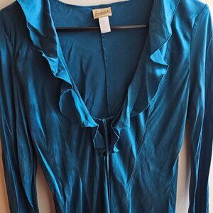 100% Silk Cyan Blue Frederick's Mini Dress L
